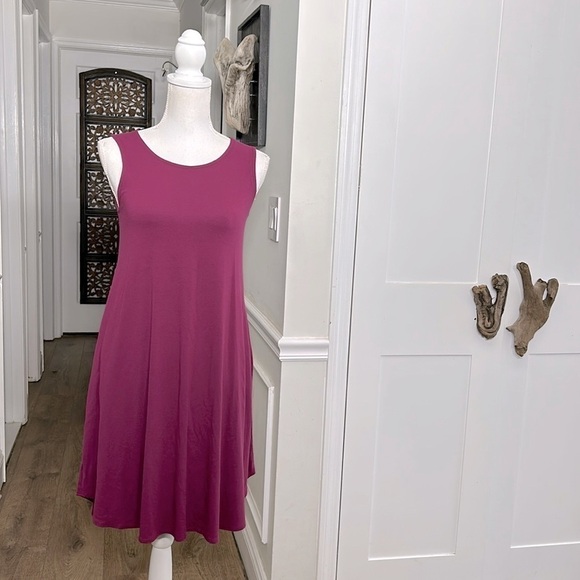 Eileen Fisher Womens Sleeveless Burgundy A Line Pocket Dress XS Sustainable - Picture 3 of 10